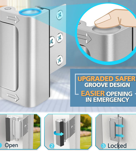 Home Security Door Reinforcement Lock - Upgraded Safety Childproof Locks Hardware for Inward Swinging Door , Extra Night Add a inside Withstands 800Lbs Deadbolt Latch , Guard Bedroom Patio
