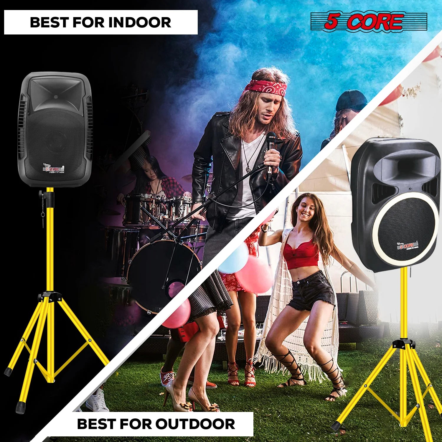 5Core Speaker Stand Tripod Tall Adjustable 72 Inch DJ Pole Mount Studio Monitor Stands Yellow 1 PK