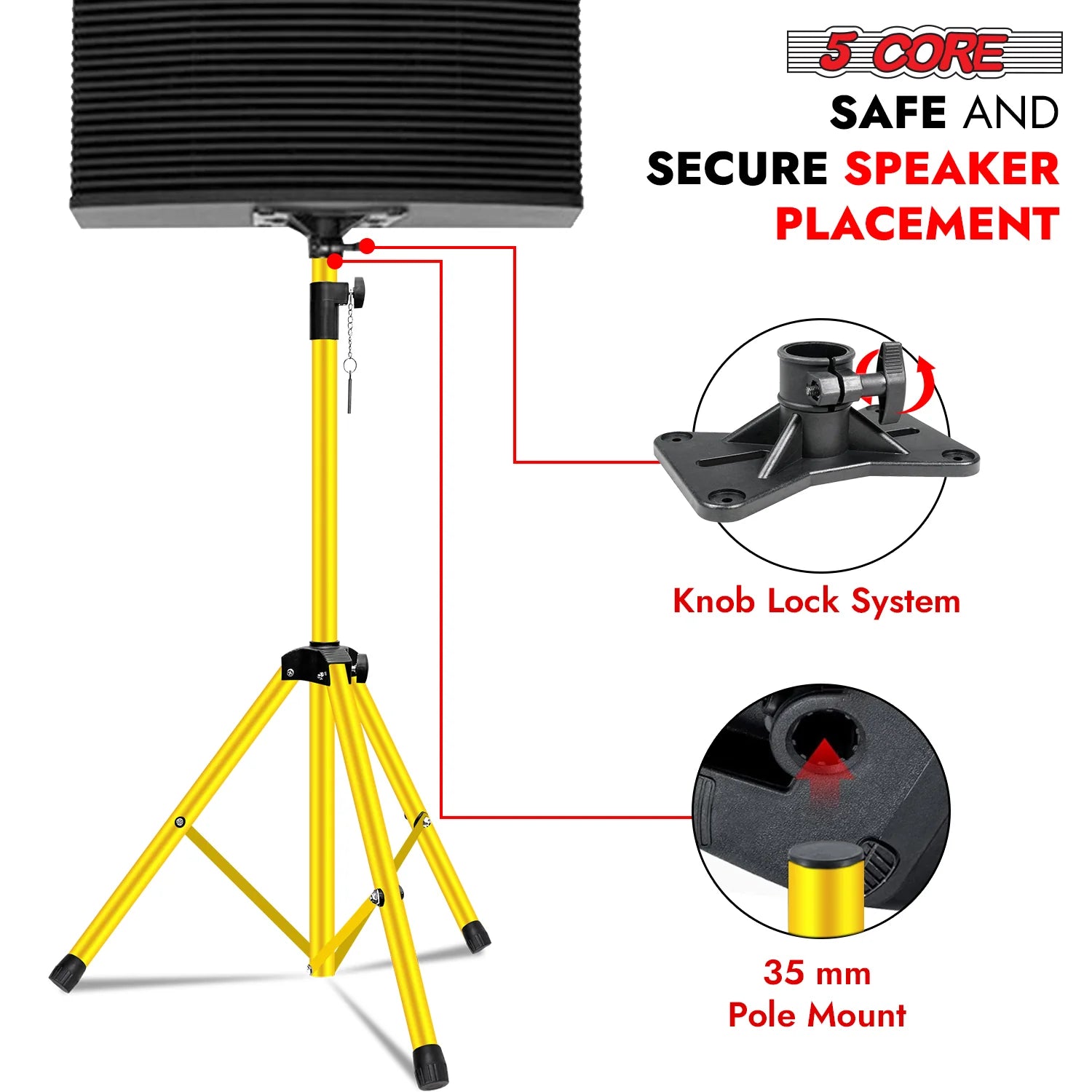 5Core Speaker Stand Tripod Tall Adjustable 72 Inch DJ Pole Mount Studio Monitor Stands Yellow 1 PK