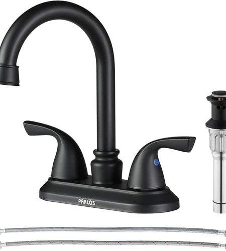 2-Handle Bathroom Faucet with Metal Drain Assembly & Supply Lines NSF Cupc Certified, Matte Black, 1359104