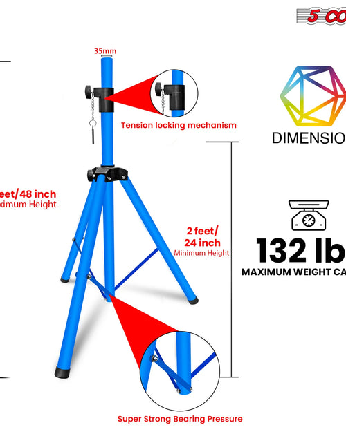 Load image into Gallery viewer, 5 Core Speaker Stand Tripod Floor Adjustable up to 48 Inch DJ Studio Monitor Stands Pole Mount Pair SKY BLUE
