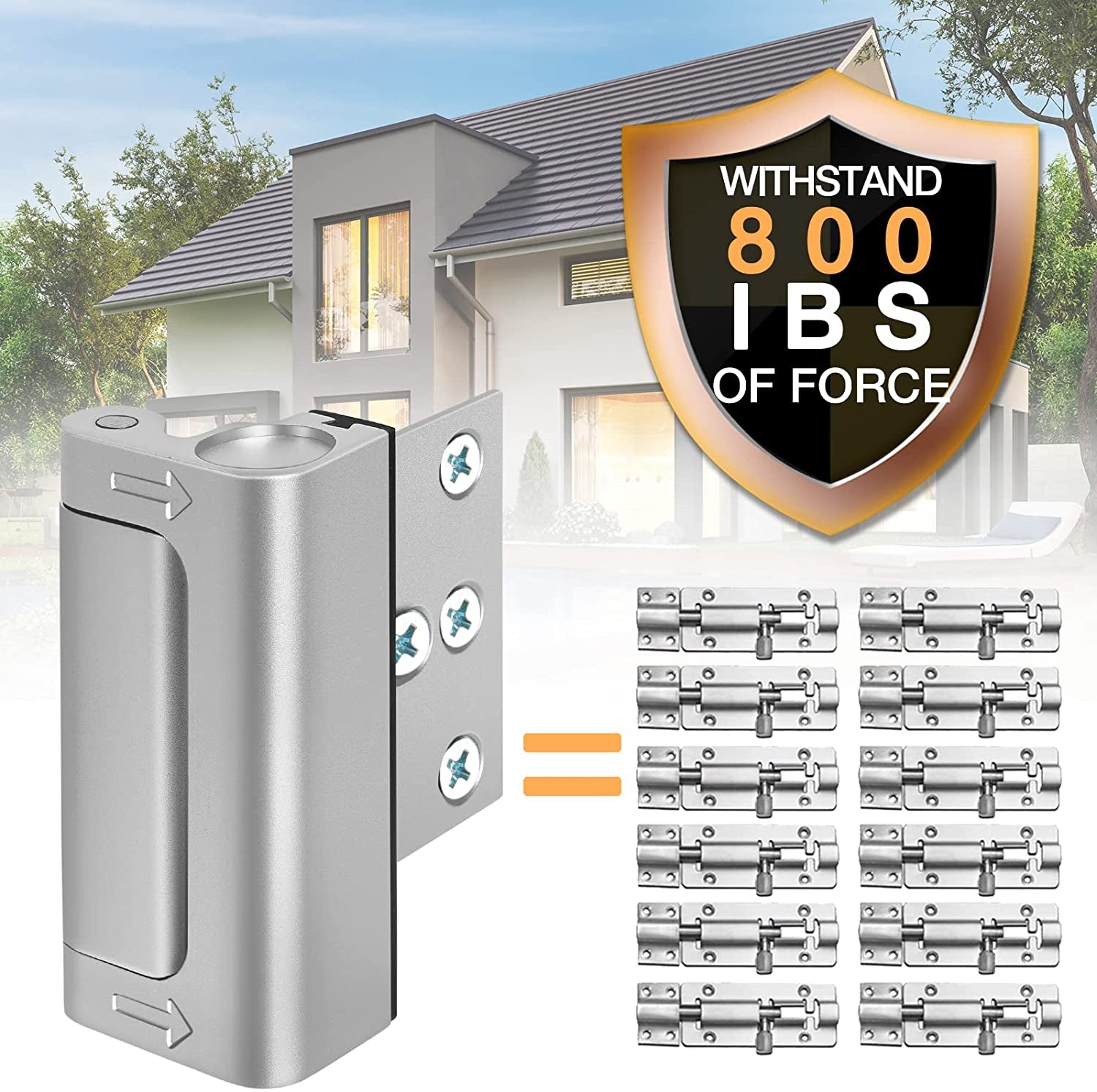 Home Security Door Reinforcement Lock - Upgraded Safety Childproof Locks Hardware for Inward Swinging Door , Extra Night Add a inside Withstands 800Lbs Deadbolt Latch , Guard Bedroom Patio