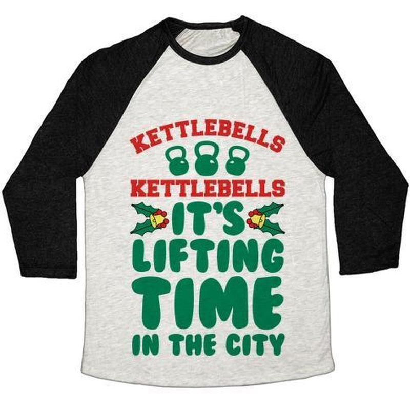 KETTLEBELLS KETTLEBELLS IT'S LIFTING TIME in the CITY UNISEX TRI-BLEND BASEBALL TEE