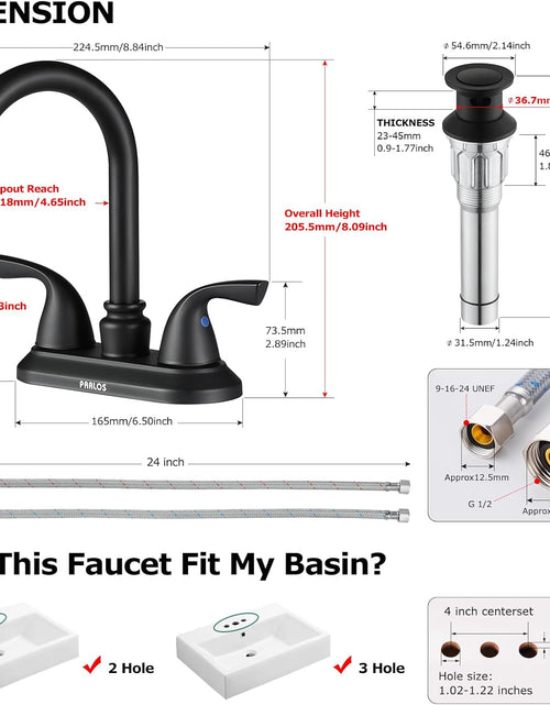 Load image into Gallery viewer, 2-Handle Bathroom Faucet with Metal Drain Assembly &amp; Supply Lines NSF Cupc Certified, Matte Black, 1359104
