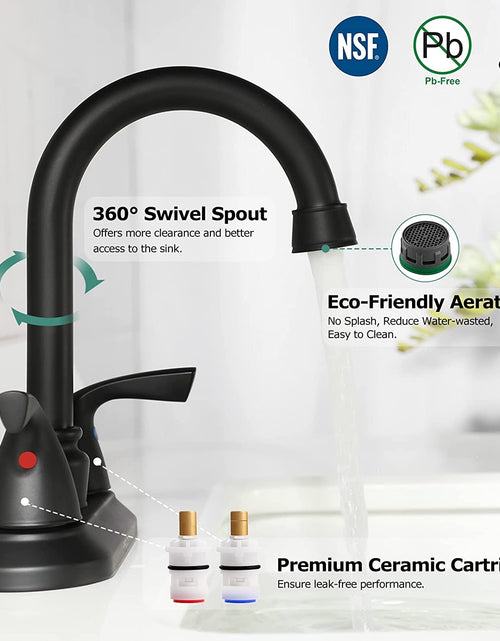 Load image into Gallery viewer, 2-Handle Bathroom Faucet with Metal Drain Assembly &amp; Supply Lines NSF Cupc Certified, Matte Black, 1359104
